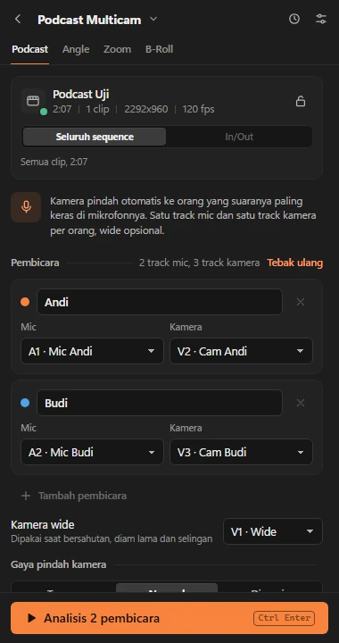 Pemetaan pembicara podcast multicam