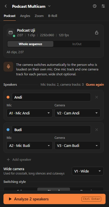 Podcast multicam speaker mapping